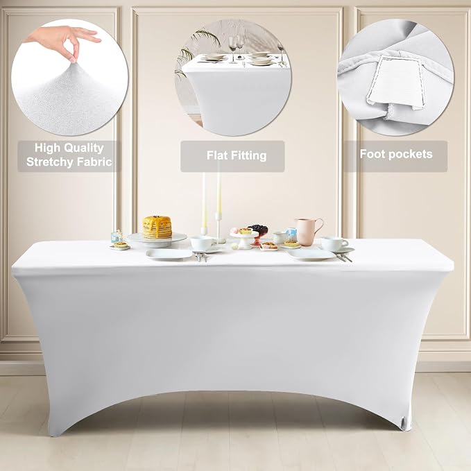 ABCCANOPY 2-Pack 6FT Spandex Table Covers, Stretch Fitted Tablecloth, White - Image 2