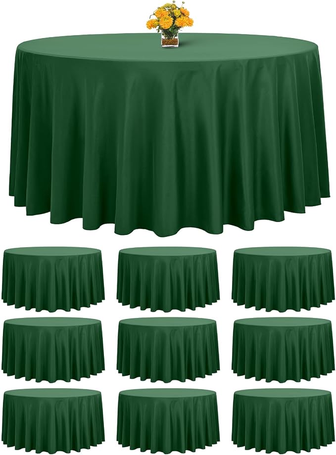 10 Pack Hunter Green Round Tablecloths,120 Inch Polyester Table Cloth by FXKS