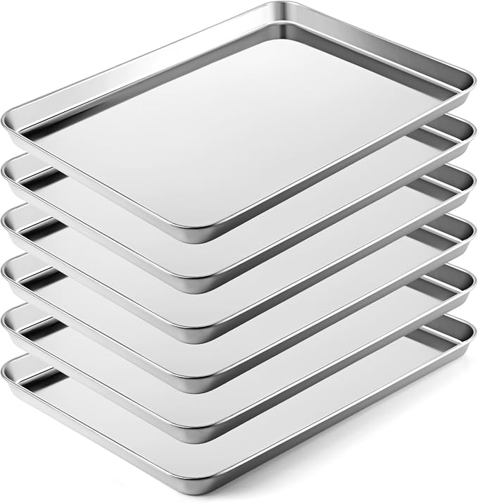 Mimorou 6 Pcs Baking Sheet Set Stainless Steel Cookie Sheet Cookie Baking Pan Bakeware Oven Tray Dishwasher Safe Commercial Grade Pans(20x14x1.2 Inch) by Mimorou