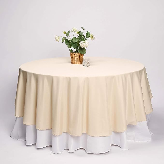 Balsa Circle 10 pcs 108 inch Beige Round Washable Polyester Easy-Care Tablecloth for Indoor and Outdoor Bridal Shower Wedding Table Buffet Table Parties Events Kitchen Dining - Image 8