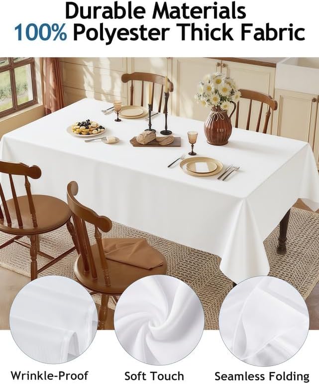 Rectangle Tablecloth 60" x 84", White Washable Polyester Table Cloth, Wipeable Table Cover for Dining, Wedding, Birthday, Party, Banquet Decor, 8 Pack - Image 2