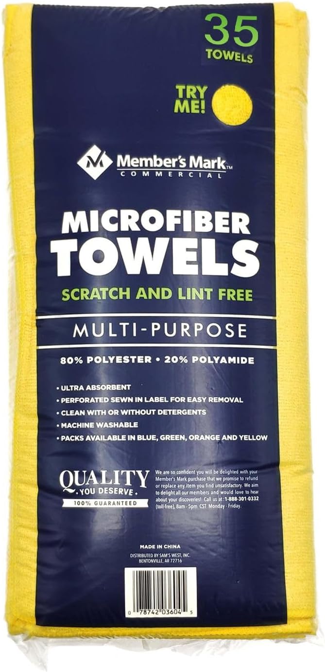 Member's Mark Microfiber Cleaning Towels for Home, Kitchen, Car, Window (16" x 16".) (35 Ct, Yellow) - Image 2