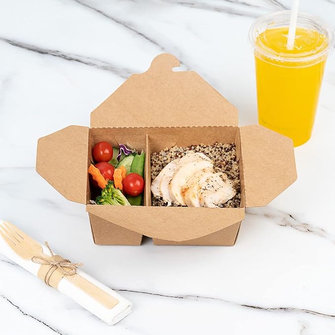 Restaurantware-Bio Tek 47 Ounce Paper Take Out Containers, 200 2-Compartment Kraft Take Out Boxes - Greaseproof, Tab-Lock Closure, Kraft Paper To Go Boxes, Sturdy, Safe For Hot Or Cold Foods - Image 4