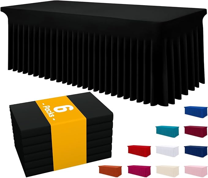 Smiry Spandex Tablecloth 6 Pack, Elastic Fitted Stretch Tablecloth for 6FT Rectangle Tables, Waterproof Washable Table Cover Skirt for Wedding, Banquet & Parties (Black, 72Lx30Wx30H Inch) by Smiry