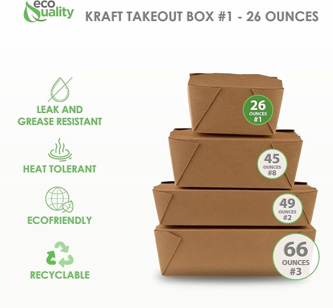 Take Out Food Containers 26 oz Kraft Brown Paper Take Out Boxes Microwaveable Leak and Grease Resistant - To Go Containers for Restaurant, Catering, Food Truck - Recyclable Lunch Box #1 (150) - Image 3