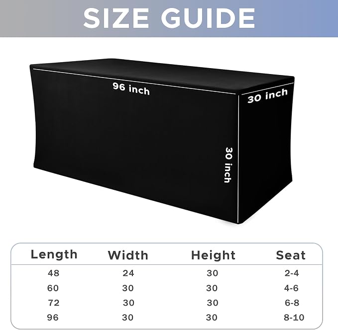 Black Rectangle Spandex Table Clothes For 8 Foot Rectangle Tables 4 Pack - Image 7