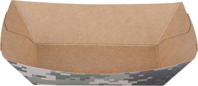 Restaurantware-Bio Tek 4 Ounce Paper Boats, 400 Disposable #25 Food Trays - PE Lining, Durable, Camouflage Print Paper Food Baskets, For Concession Stands, Picnics, or Fairs, Stackable - Image 11