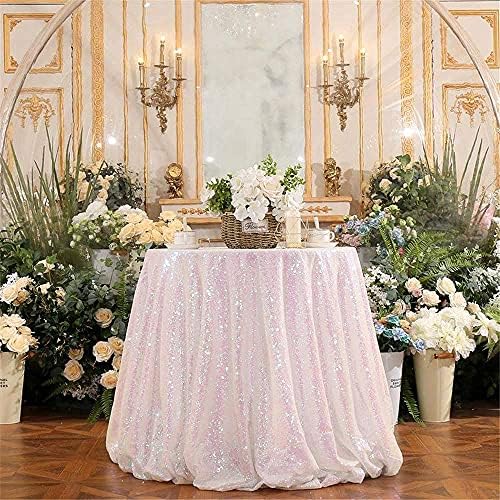 JYFLZQ White Iridescent Sequin Tablecloth, Glitter Table Cover 50'' Round - Image 6