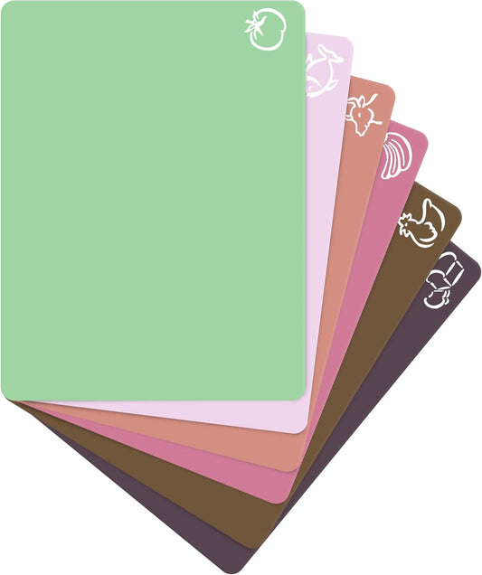 Extra Thick Pastel Flexible Plastic Cutting Board Mats with Food Icons & EZ-Grip Waffle Back, (Set of 6) Dishwasher Safe. Cutting Boards For Kitchen, Cutting Mat, Plastic Cutting Boards