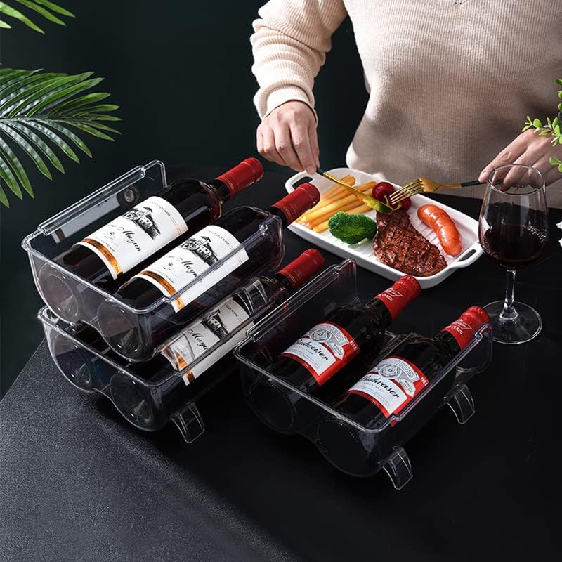Modern Plastic Stackable Vertical Standing Water Bottle Holder Wine Rack - Storage Organizer for Kitchen Countertops, Pantry, Fridge - Each Rack Holds 2 Wine Bottles, 2 Pack - Transparent - Image 2