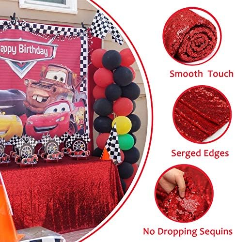 QueenDream Red Sequin Tablecloth 90x132 Inch Red Glitter Table Cloth - Image 4