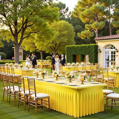 2 Pack Yellow Spandex Table Clothes for 6 Foot Rectangle Tables, Wrinkle Free Lemon Fitted Table Cover 6ft Stretch Tablecloths Desk Skirt for Parties Weddings Birthday Banquet Baby Shower - Image 3
