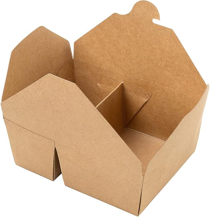 Restaurantware-Bio Tek 47 Ounce Paper Take Out Containers, 200 2-Compartment Kraft Take Out Boxes - Greaseproof, Tab-Lock Closure, Kraft Paper To Go Boxes, Sturdy, Safe For Hot Or Cold Foods - Image 2
