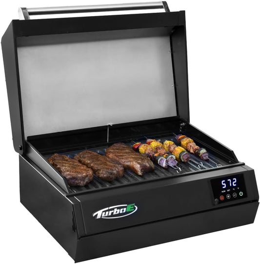 Turbo E Sport Electric Grill by PLUGNGRILL | Compact Design, Faster Preheat, Digital Temp Control | High-Power Infrared Outdoor BBQ & Searing