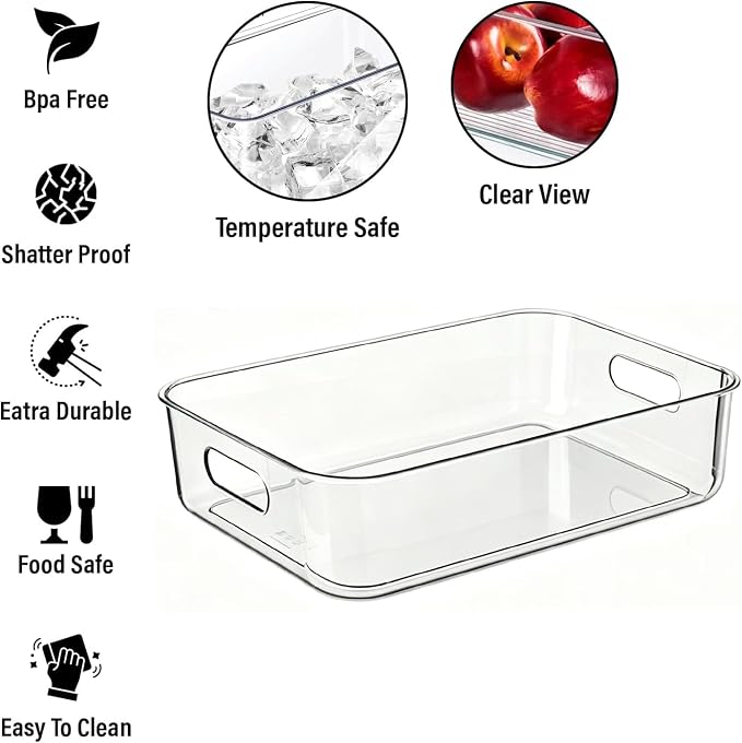 Ytteve Clear Plastic Storage Bins, Pantry Organizers and Storage Containers Fridge Organizer Bins for Organizing Home Kitchen Under Sink Bathroom Refrigerator Freezer Laundry Room (Clear, 4 L) - Image 4