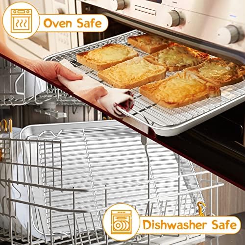 P&P CHEF 17.5 Inch Baking Sheet with Rack Set, Pans with Flat Racks | 2 Baking Sheets + 2 Cooling Wire Racks, Dishwasher & Oven Safe, Non-toxic & Lasting Use, Fit for Regular Oven - Image 4