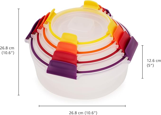 Joseph Joseph Nest Lock 8-piece Plastic BPA Free Round Food Storage Container Set with Lockable Airtight Leakproof Lids - Multicolor - Image 5