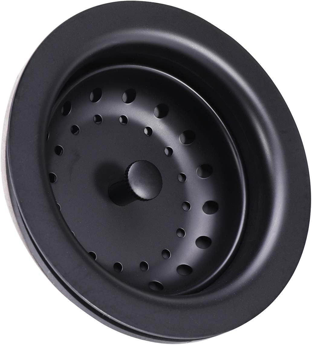 KONE 3-1/2 Inch Kitchen Sink Stainless Steel Basket Strainer Water Stopper with Drain Assembly, Black Finish Rustproof and Durable