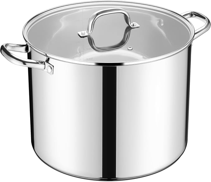 E-far 20 Qt Large Stock Canning Pot, Stainless Steel Stockpot with Lid for Boiling Cooking Soup Stew, Heavy Duty Tri-Ply Bottom Works w/Induction, Commercial Grade & Dishwasher Safe by E-far