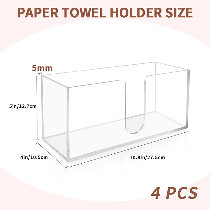 Acrylic Paper Towel Holder, 4 Pack Clear U-Shaped Countertop Dispenser Tray - Image 2