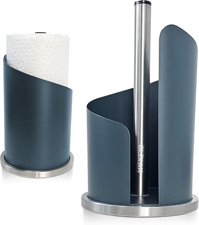Stainless Steel Paper Towel Holder Countertop, Modern Covered Design, Weighted Base for Stability, Freestanding Easy One-Handed Operation for Kitchen & Bathroom by OLIXAN