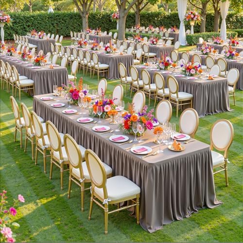 Wish Care Natural Polyester Table Clothes for 8 Foot Rectangle Tables, Wrinkle Free Fitted Table Cover with Pleated Ruffle Table Skirt for Birthday Party Wedding Trade Show Event Display - Image 2