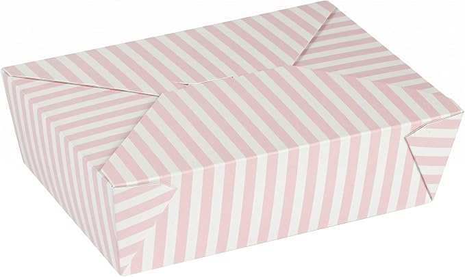 Restaurantware 71 oz Pink And White Stripe 3 Bio Box Container, 200 Ct - Image 2