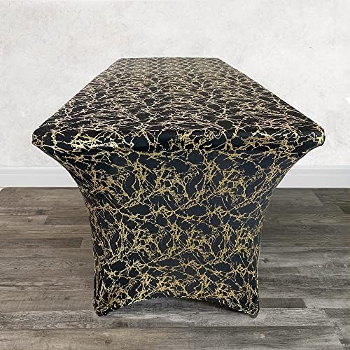 YOUR CHAIR COVERS 8ft Spandex Rectangular Table Cover, Black/Gold Marbling - Image 3