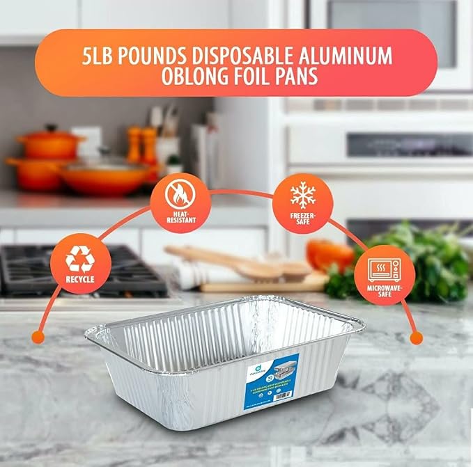 Diplastible Oblong Disposable Aluminum Pans with Lids - 10 Pack - 8.5 x 6 x 2.5 in 5-lb Pan with Foil Covers Perfect for Baking Cooking Food and Storage Container - Image 2