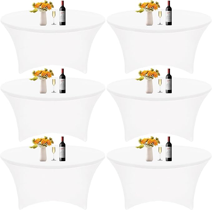 HAISIWLKJ 6Pcs 6FT White Round Spandex Tablecloth 72 inch Stretchable Table Cover Tight Fit Stretch Tablecover Wrinkle Resistant Washable Table Cloth for Weddings Birthday Banquets Parties Festival by HAISIWLKJ