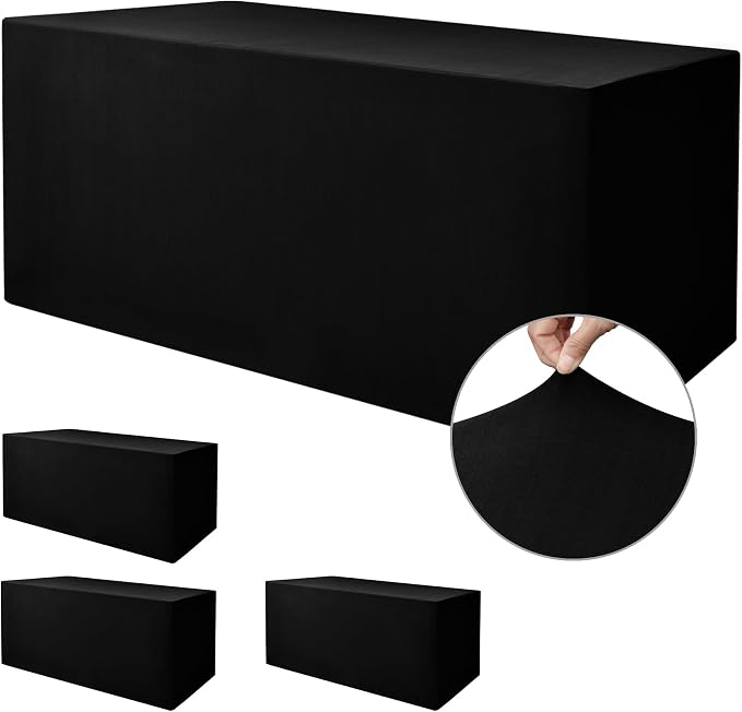 Black Rectangle Spandex Table Clothes For 8 Foot Rectangle Tables 4 Pack by Nasitoshomedecor