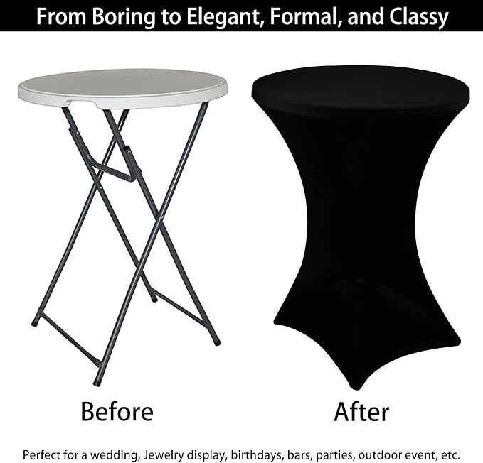 2 Pack Cocktail Spandex Tablecloth 32"x43" Cocktail Table Cover Fitted for High Top Round Table for Bar Wedding Birthday Party Banquet (Black) - Image 5