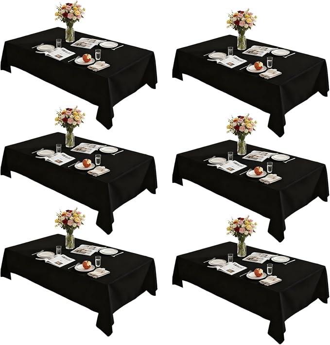Rectangle Tablecloth 60" x 84", Black Washable Polyester Table Cloth, Wipeable Table Cover for Dining, Wedding, Birthday, Party, Banquet Decor, 6 Pack by Lemict