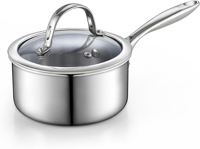 Cooks Standard Multi-Ply Clad 1.5 Quart Stainless Steel Saucepan with Glass Lid, Small Kitchen Induction Cooking Sauce Pot Pan, Dishwasher & Oven Safe, Compatible with All Cooktops by CooksStandard