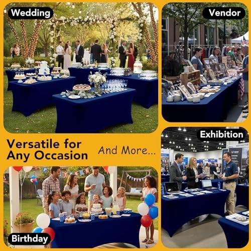 6-Pack Navy Blue Spandex Tablecloths for 6ft Rectangle Tables - Image 5