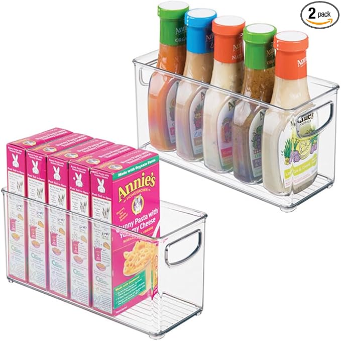 iDesign Plastic Stackable Pantry Bin, Set of 2, Clear | Storage Bin with Handles, For Cabinets or Fridge by iDesign