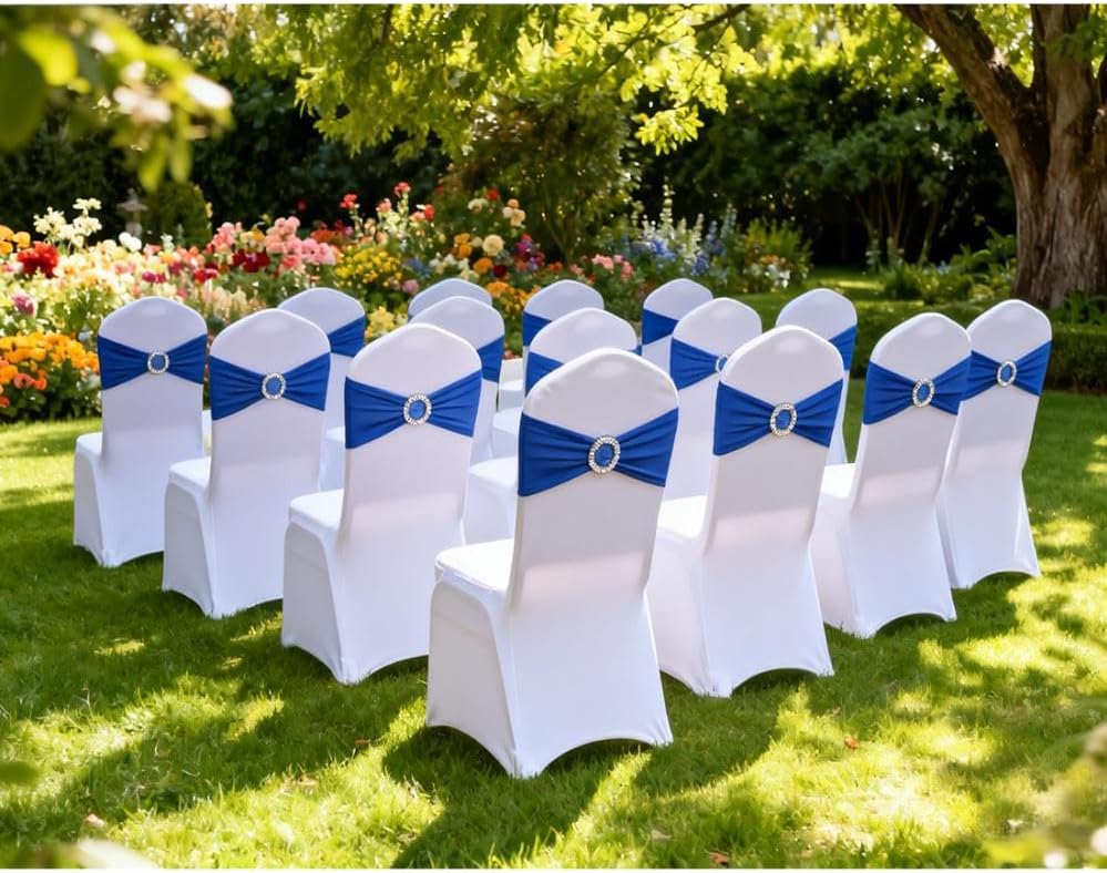 Roayl Blue Chair Sashes 50 Pack, Spandex Bands for Chairs Covers, Chair Bows for Wedding Party Banquet Decor - Image 3