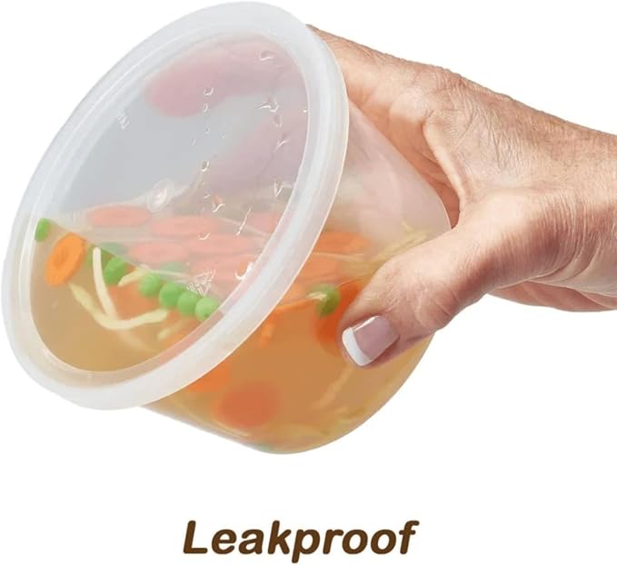 64 Oz Heavyweight Plastic Deli Containers with Airtight Lids | BPA Free Storage Cups for Soup Meal Prep Leftovers Takeout | Microwave Freezer Safe Reusable Containers | 20 Pack - Image 6