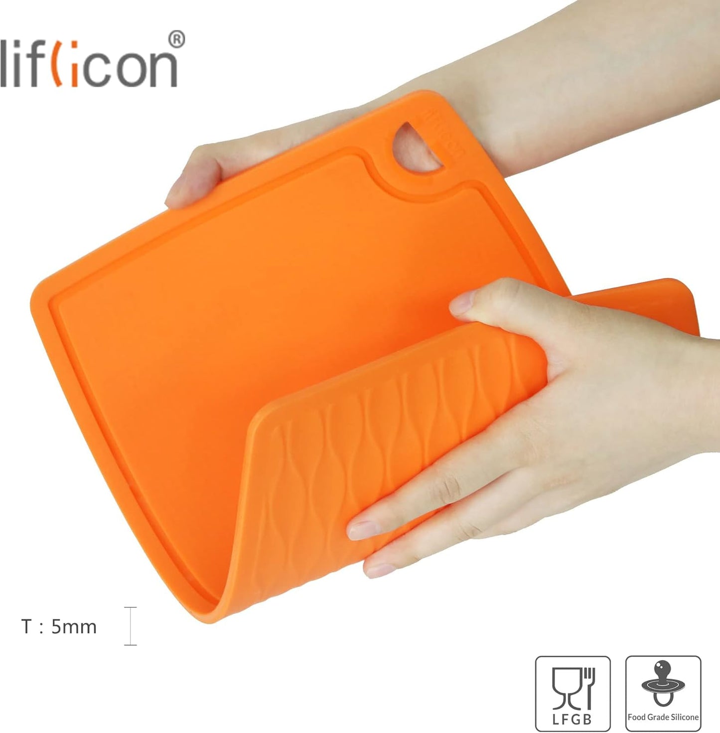 Thick Cutting Boards for Kitchen Silicone Chopping Board Set of 2 Mid 12.6'' x 9.1”,Mini 9.1”x7.1” Non-slip Deep Drip Juice Groove Easy Grip Handle,Dishwasher Safe-Orange