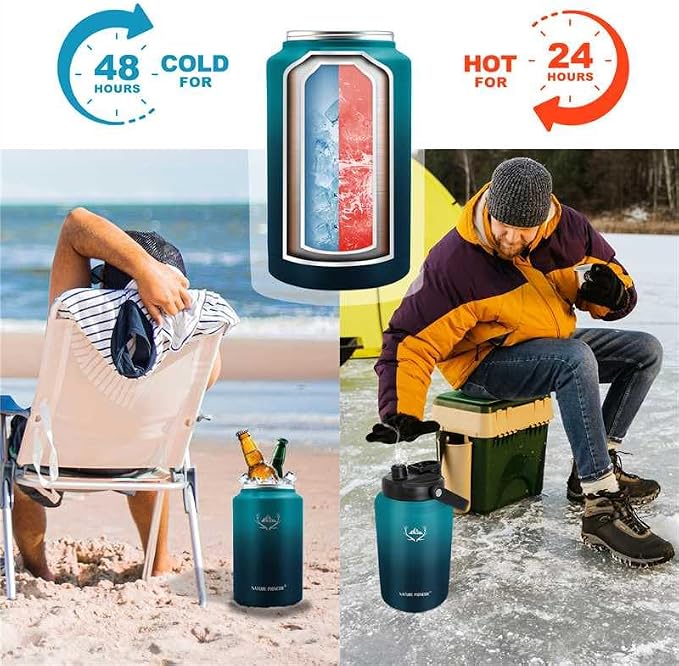 NATURE PIONEOR 1 Gallon (128oz) Insulated Water Bottle Jug with Carrier Bag | 18/8 Food-grade Stainless Steel, Double Vacuum Insulation, Wide-Mouth, Straw & Spout Lid, Strap, Camping, Hiking, Gym, Work - Image 4