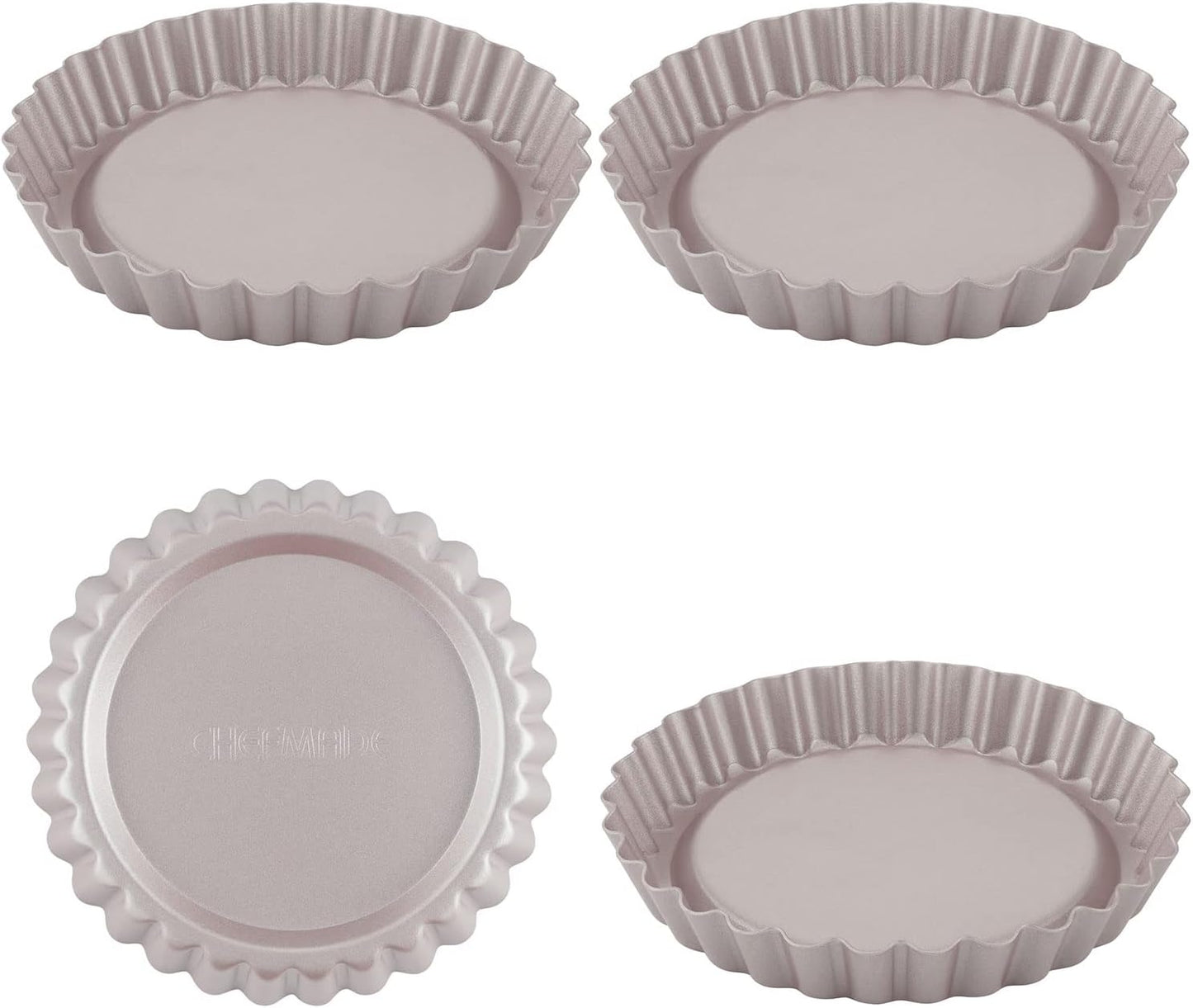 CHEFMADE Round Tart Pan, Non-Stick 4 Inch 4Pcs Quiche Pan