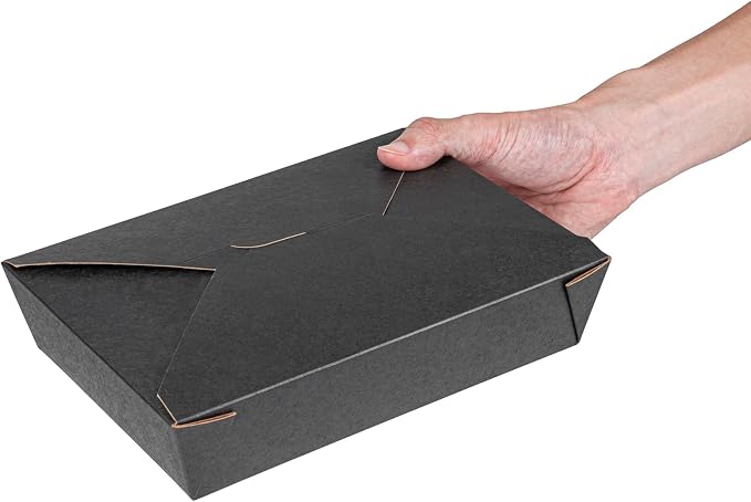 Restaurantware-Bio Tek 8.5 x 6.3 x 2 Inch Food Containers, 200 Durable Noodle Boxes - Disposable, Sustainable, Black Paper 49-Ounce Takeout Boxes, Rectangle, For Takeouts, Or Picnics - Image 8