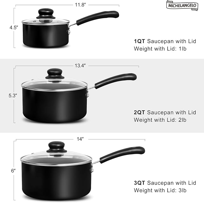 MICHELANGELO Nonstick Saucepan with Lid, Ceramic Sauce Pan Sets, Easy to Clean Sauce Pans, Multi-Purpose Cooking Pots, 2QT, Black - Image 6