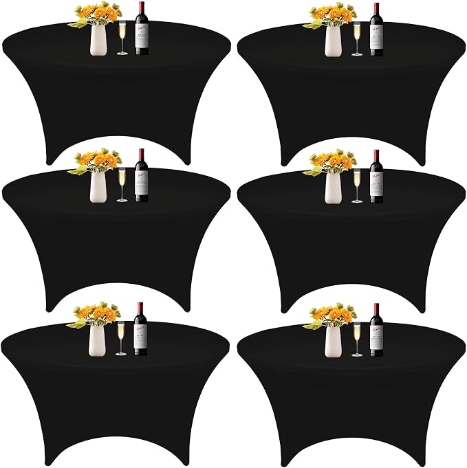 HAISIWLKJ 6Pcs 6FT Black Round Spandex Tablecloth 72 inch Stretchable Table Cover Tight Fit Stretch Tablecover Wrinkle Resistant Washable Table Cloth for Weddings Birthday Banquets Parties Festival by HAISIWLKJ