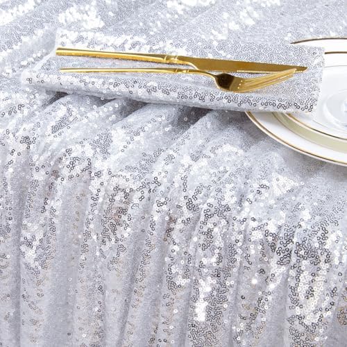 QueenDream Silver Sequin Tablecloth 90x90 Inch Gillter Table Cloth for Birthday Wedding Home Party Decorations - Image 3