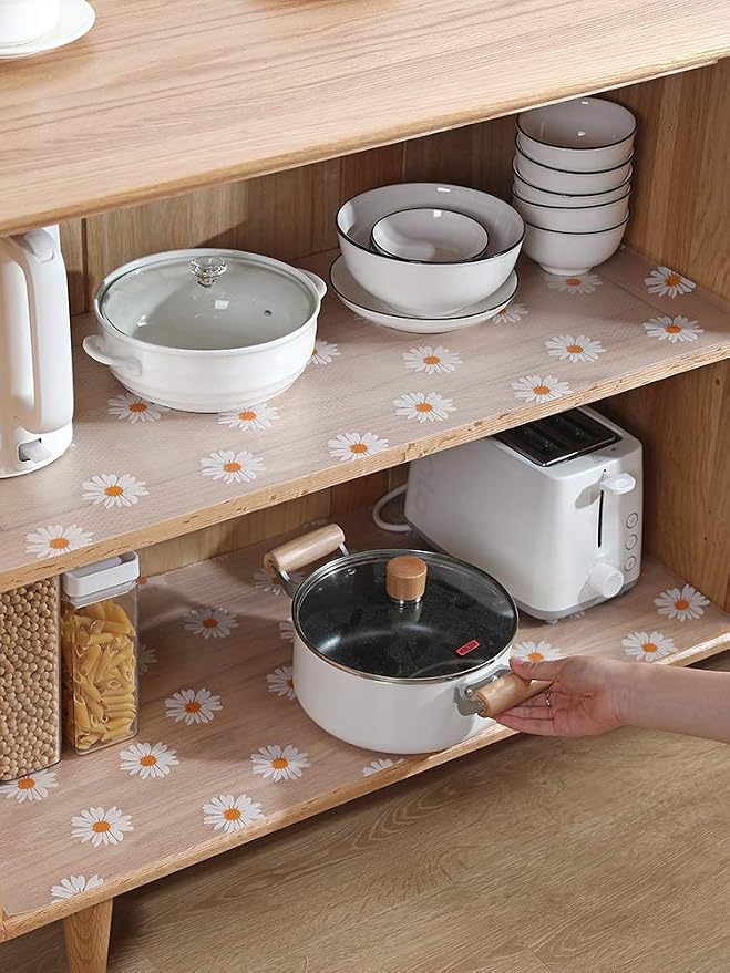 Daisy Shelf Liner for Kitchen Cabinets Non-Adhesive Drawer Liner Non-Slip Refrigerator Liner Waterproof Fridge Pad Cupboard Mat Easy Placemats, Ideal for Wire Pantry Bathroom, 12"*393.7" - Image 2