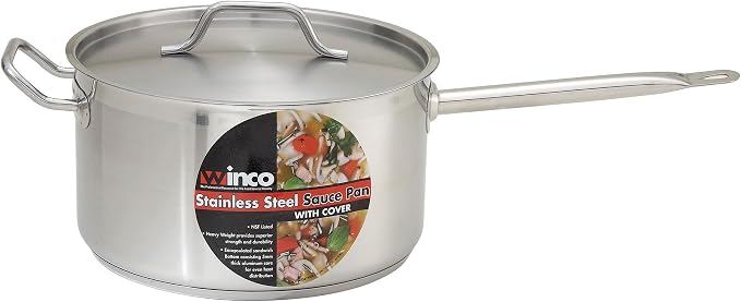 Winco 10 qt Stainless Steel Sauce pan with Cover - Image 2