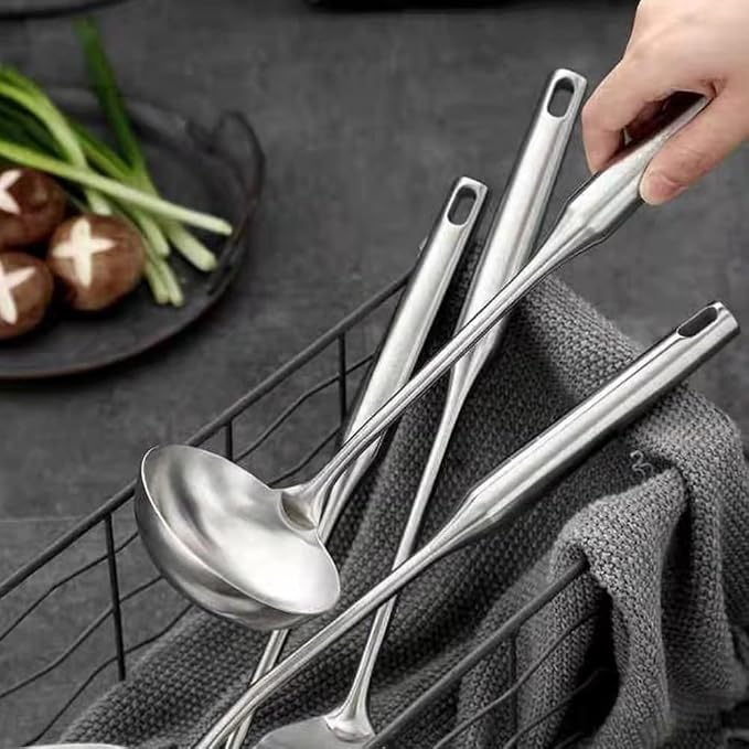 18/10 Stainless Steel Cooking Utensils Set 6 Pcs Metal Long Handle Kitchen Utensil, Spatula, Serving Soup spoon, Leaking shovel, Pasta Spoon Kitchen Tools Set (6 Pieces Set) - Image 7