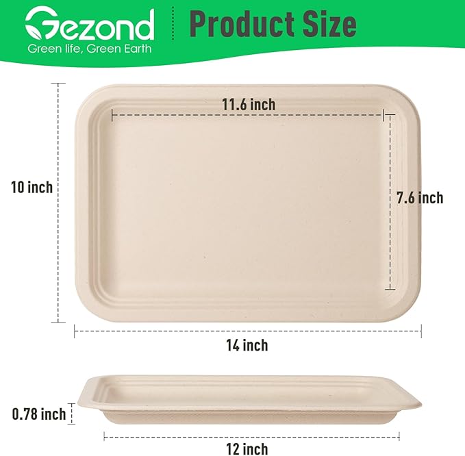 Gezond 50 Pack 14 Inch Disposable Food Trays Crawfish Trays Heavy-Duty | Large Paper Plates Compostable Plate Sugarcane Eco-friendly for Crawfish Seafood Party BBQ Thanksgiving Natural - Image 2