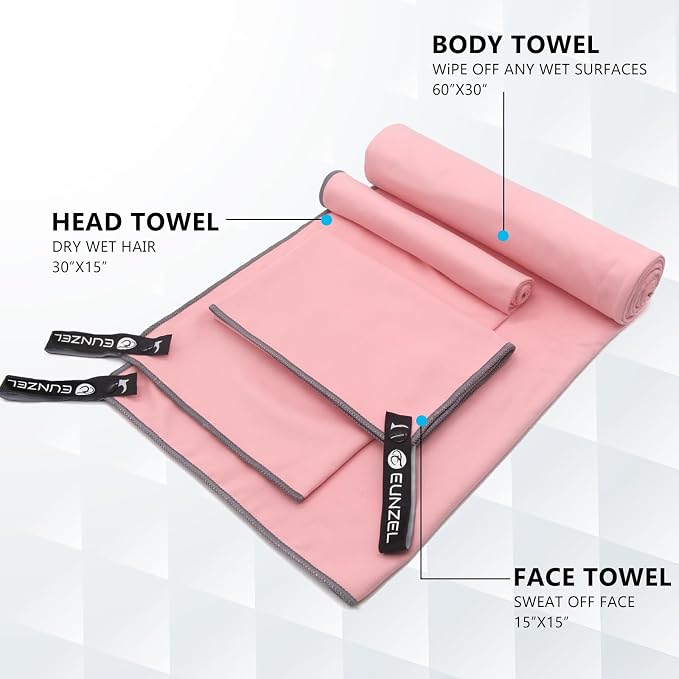 Eunzel 2 Set Quick Dry Camping Towel, Microfiber Travel Towel Super Absorbent Fast Drying Towel for Camping, Beach, Gym, Backpacking & Swimming(Two 3-Piece Towel Sets, Taro Purple/Pink) - Image 3